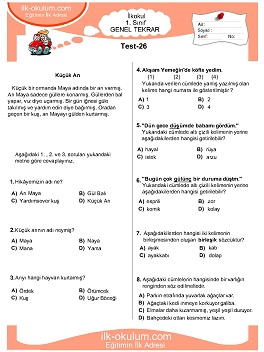 1. sınıf genel tekrar testleri